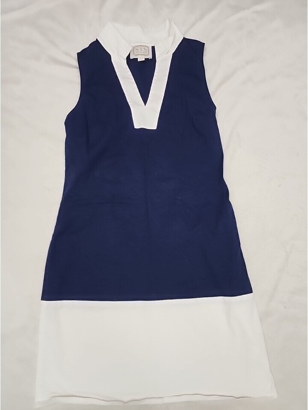 Sail To Sable Navy Blue White Colorblock Sheath Sleeveless Dress XSmall RN 14260